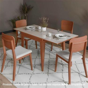 Imagem de Mesa De Jantar Tock 80cm Extensível 1,60m Em Madeira Maciça Imbuia Tampo Vidro Off White