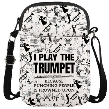 Imagem de WCGXKO Bolsa tiracolo com zíper para trompetista orquestra trompetista presente banda de latão trompetista bolsa mensageiro para músico trompete, Chaveiro Play the Trumpet, Zíper