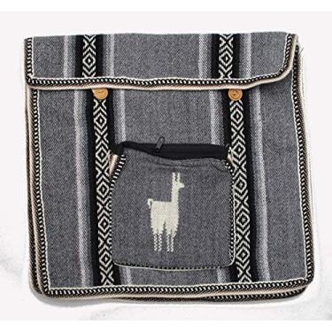 Imagem de Bolsa mensageiro peruana sul-americana com listras de lã de alpaca e lhama hippie, Cinza