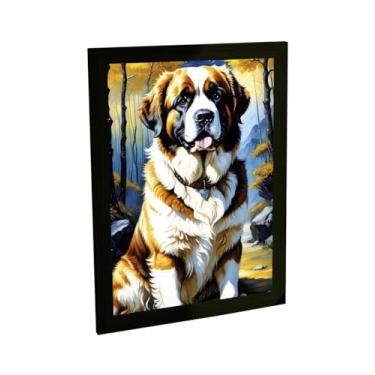 Imagem de Quadro Decorativo Cachorro São Bernardo Cão Ilustração Colorida Jardim