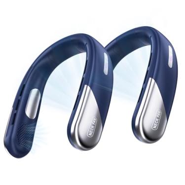 Imagem de VZZNN Pacote com 2 ventiladores de pescoço portáteis 4000 mAh sem lâminas, ventilador de pescoço ajustável com tela de LED, refrigerador de pescoço recarregável USB-C mãos livres para viagens, ao ar