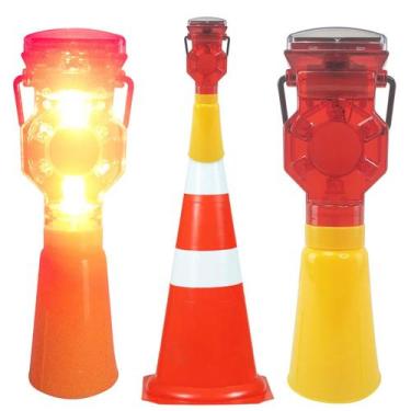 Imagem de Sinalizador Solar Viario Cone Sinalizaçao Kit 3 Uni Iluminaçao Rua Est