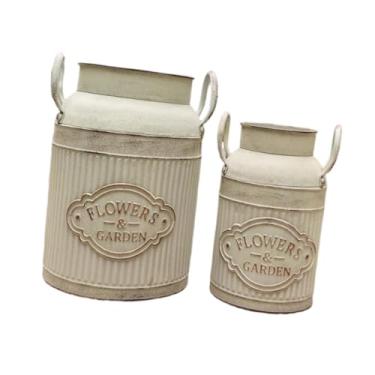 Imagem de IEUDNS 2x Jarro Rústico para Flores Artificiais Balde Francês com Alça de Metal Decorativo Jarro Vaso para Arranjos de Flores