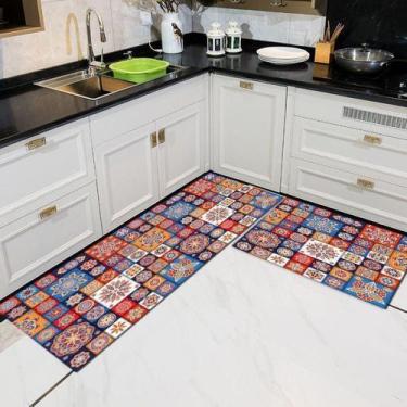 Imagem de 2 Peças De Tapetes De Cozinha Estampa Geométrica Antiderrapante - Modi