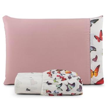 Imagem de Roupa de Cama Jogo Kit Solteiro 2 Peças - Lençol Percal 180 Fios 80% Algodão com Elástico Reforçado em Toda a Volta. (BORBOLETA BRANCA)