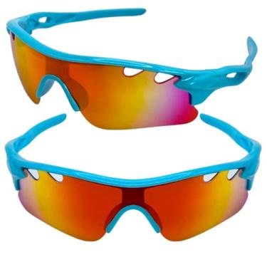 Imagem de Óculos de Sol Esportivo Atleta Ciclista Invocado Premium BIke MTB Speed Corrida Maratona Beach Tennis Altinha com Proteção UV400 - DOUCZ JOACHIM (Azul Lente Vermelha Multicolorida)