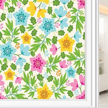 Imagem de Película de janela de privacidade de flores, textura de estilo floral, filme de vidro para sala de estar e escritório em casa, L90 x C 190 cm