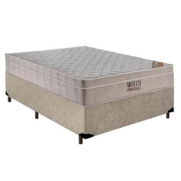 Imagem de Cama Box Casal Suede + Colchão Casal Ortobom Airtech Molas Superpocket