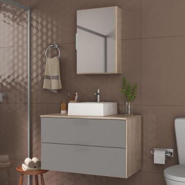 Imagem de Conjunto Gabinete Banheiro Rubi 80cm - Gabinete + Cuba + Espelheira Ma