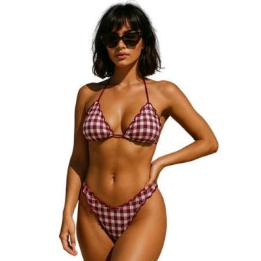 Imagem de Biquíni Feminino Cortininha Com Bojo Estampa Xadrez Com Calcinha Empin