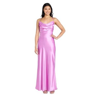 Imagem de MORGAN AND CO. Vestido de coquetel juvenil longo de cetim sem mangas com gola drapeada e tiras nas costas, Lilás, M