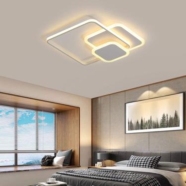 Imagem de Luzes De Teto De Montagem Embutida Sala De Jantar Quarto Lâmpada Regulável Com Controle Remoto, Design Quadrado Moderno Luminária De Sombra Acrílica Para Iluminaçã, White, L42*W42cm