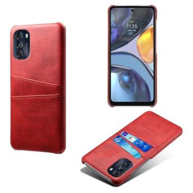 Imagem de Capas Compatível com MOTO G5 5G 2022,Caso de couro PU-Tampa de telefone a prova de choque com 2 slots de cartão,Proteção anti-impressão digital e anti-gota-Red