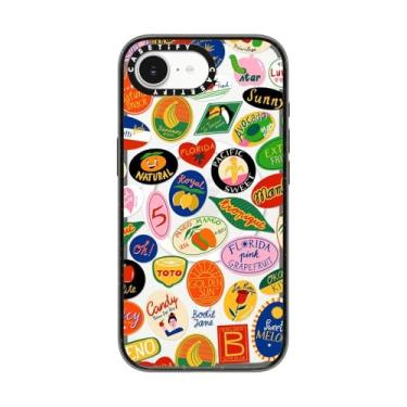 Imagem de CASETiFY Capa Impact para iPhone 16e [4X testada contra quedas de grau militar/proteção contra quedas de 2,5 metros/compatível com Magsafe] - Adesivos de frutas - preto transparente