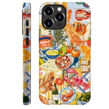 Imagem de DAIZAG Capa compatível com iPhone 16 Pro, capa de proteção contra choque durável para meninas, mulheres, colagem, comida, peixe, amarelo brilhante
