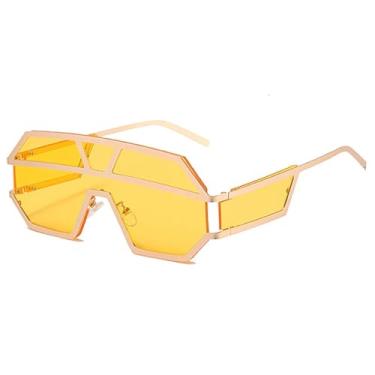 Imagem de Óculos de sol sem aro de liga leve feminino, fashion, grande, masculino, retrô, preto, marrom (C8Gold-Yelloe)