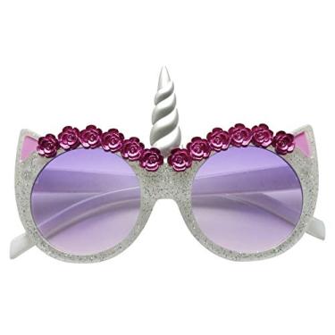 Imagem de Óculos de sol ShadyVEU chifre de unicórnio redondo infantil com proteção UV de 2 a 8 anos de idade fofos e pequenos tons de moda, Clear Frame, Light Purple Lens, Small