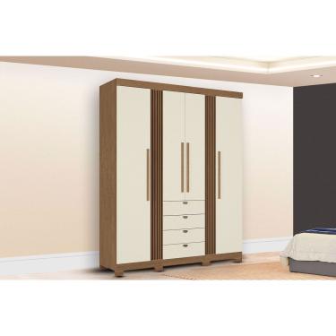 Imagem de Guarda Roupa Casal 4 Portas e 4 Gavetas c/ Pés Aurora 4.4 Jatoba/Areia - Santos Andirá