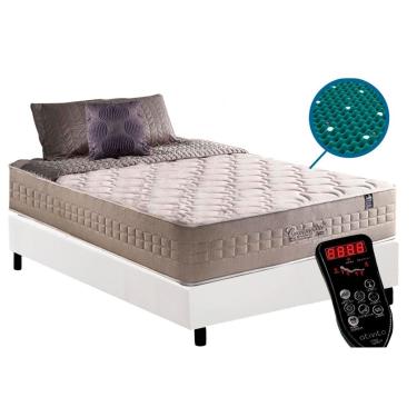 Imagem de Cama Box Box Solteiro: Colchão Molas Ensacadas Anjos MasterPocket Commodite Magnético c/ Vibro Massagem+ Base CRC Courano White(96x203)