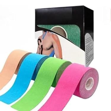 Imagem de Fita Tape Bandagem adesiva funcional alivia a dor lesão atleta Tape Fisioterapia Rolo Adesivo 5mx5cm (4 Peças)