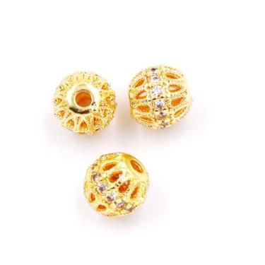 Imagem de Malahill Contas de zircônia cúbica pavimentadas para fabricação de joias 20 peças 8 mm ouro 18k branco