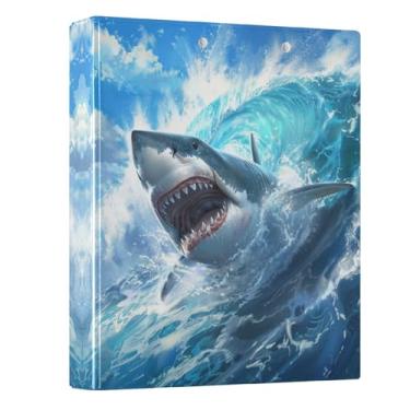 Imagem de Fichário de 3 anéis, azul tubarão, onda do oceano, 3,8 cm, fichário com 200 folhas para crianças, material escolar, mulheres e homens, escritório, 1 pacote