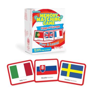 Imagem de Menique, Flags of Europe Memory Matching Card Game for Kids & Adults, 2-8 Players, Ages 3 and Up