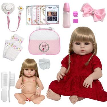 Imagem de Bebe Reborn Loira Cabelo Longo Enxoval Completo Vários Itens - Cegonha
