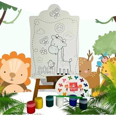 Imagem de Brinquedo Kit de Pintura Infantil com Cavalete e Avental – Diversão Criativa e Segurança para os Pequenos, Tema Colorido para Estimular a Imaginação (Safari2)