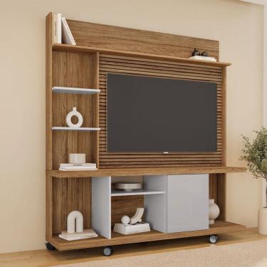 Imagem de Estante para TV Até 47 Polegadas 1 Porta Velletri Ripado 3d Off White/Cinamomo - Pnr Móveis