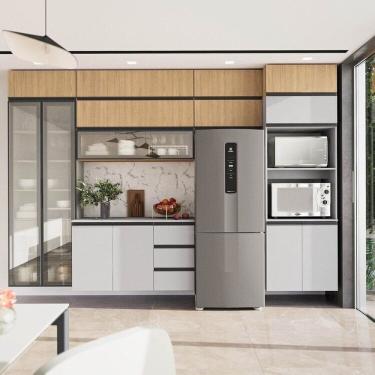 Imagem de Cozinha Modulada 10 Peças 7 Aéreos 1 Balcão 1 Torre 1 Cristaleira Nara Cabecasa Madeiramadeira Avena/Cinza Claro