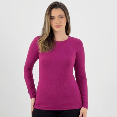 Imagem de Blusa Rosa Bella Básica Canelada Manga Longa Feminina-Feminino