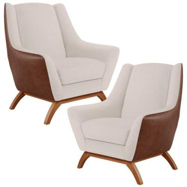 Imagem de Kit 02 Poltronas Base Em Madeira Juliet D02 material sintético Marrom 