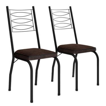 Imagem de Kit 2 Cadeiras Aço Carbono Tubular Metálica Acabamento D-25 Luana Preto-imbuia
