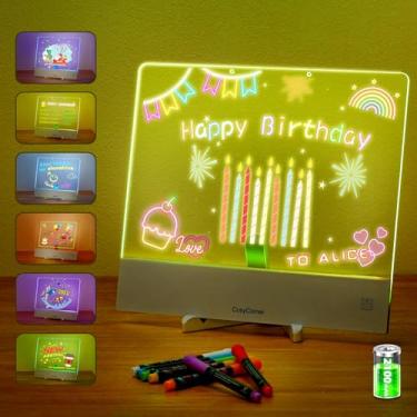 Imagem de Prancheta de desenho LED para crianças – Quadro de notas Doodle Glow com cores | Quadro de acrílico recarregável apagável a seco com interruptor de luz e toque | Bateria 5H, bloco de escrita brilhante
