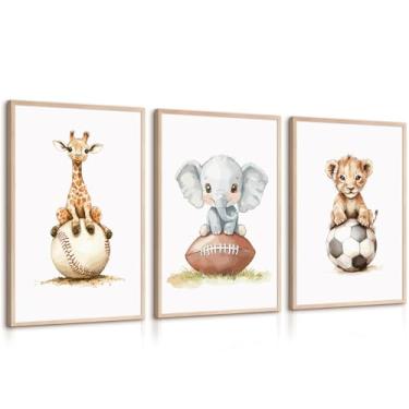 Imagem de Arte de parede de berçário esportivo, fotos em tela para quarto de bebê, meninos, safári, decoração de parede, estampa de berçário da selva, pôster infantil, pintura bonita, futebol, futebol, beisebol