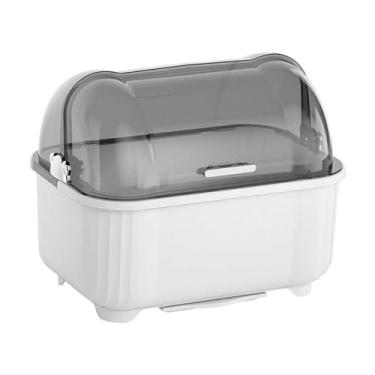 Imagem de IEUDNS Escorredor de pratos, suporte para utensílios de mesa, organizador de pratos, caixa de armazenamento de utensílios, bandeja para secar pratos, Cinzento/Branco
