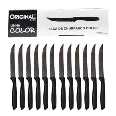 Imagem de Conjunto de Facas para Churrasco Original color com Lâminas em Aço Inox e Cabos de Polipropileno Preto 12 Peças
