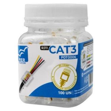 Imagem de Conector RJ11 Cat3 De Passagem para Cabos de Telefone e Interfone Pote com 100 Unidades - Pier Telecom