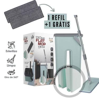 Imagem de Rodo Flat Mop Lava E Seca Balde Limpeza Esfregão Com 2 Refil - 123 Uti