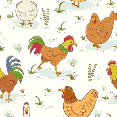 Imagem de Mangoloo Papel de parede vintage bege frango impermeável galo fazenda papel de parede descascar e colar papel de parede floral branco para cozinha, banheiro, lavanderia, quarto de crianças, quarto