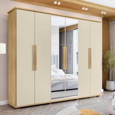 Imagem de Guarda-Roupa Casal Com Espelho 6 Portas 4 Gavetas Canadá Cinamomo/Off White – RV Móveis