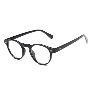 Imagem de Óculos de sol redondos pequenos, masculinos e femininos, vintage, preto, verde, anti-luz azul, óculos transparentes da moda, preto, transparente, BH01