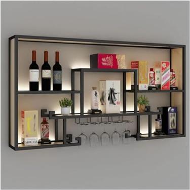 Imagem de Prateleira De Bar Flutuante Iluminada Led Prateleiras Metal Garrafa De Vinho & Vidro Prateleira De Exibição De Garrafas Comercial Iluminada Bar Casa Prateleiras De Parede, Black, 150x20x80cm