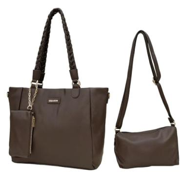 Imagem de Bolsa Couro Sintético Marrom Kit 3 Peças (Marrom Escuro)