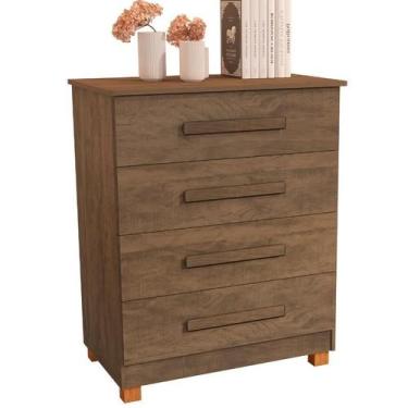 Imagem de Cômoda Gaveteiro Organizador Multiuso MDF Com 4 Gavetas Pés Madeira Sa