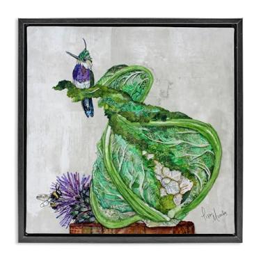 Imagem de Stupell Industries Design de arte de parede em tela flutuante preto beija-flor em couve-flor por Lisa Morales, 45,7 x 45,7 cm