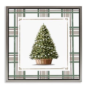 Imagem de Stupell Industries Árvore de Natal em vaso, xadrez, cinza, moldura flutuante, arte de parede, design de Elizabeth Tyndall, 45,7 x 45,7 cm