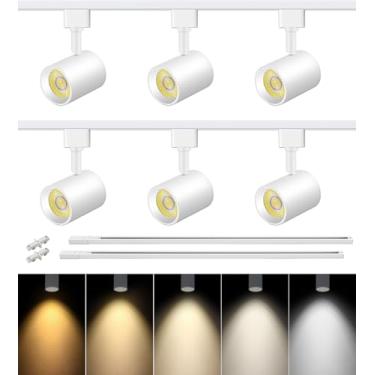 Imagem de VANoopee Kit de iluminação de pista LED de 6 luzes de 5 cores com trilho de iluminação tipo H de 2,5 m, cabeças de luz de trilho de LED reguláveis modernas, luminárias de pista de cozinha, refletor de