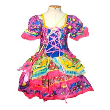 Imagem de Vestido Junino Infantil Luxo Rosa Pra Festa Junina Com Bolsa (P 5-6)